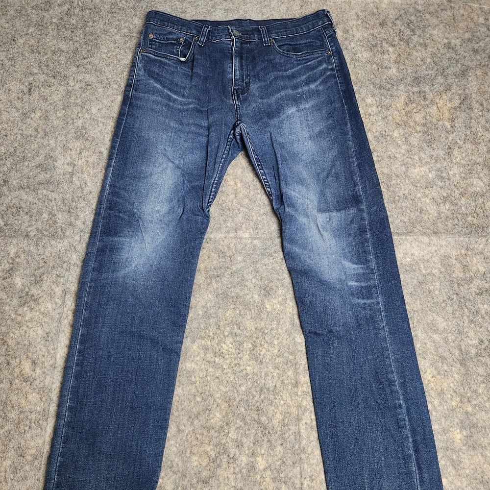 Levis 502 Slim Taper Jeans Men 32x32 Blue Dark Wash Denim Faded Whiskers Utility